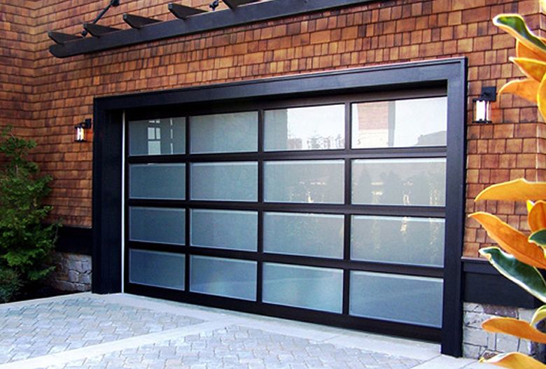 gr8 garage door CHI planks mahogany side tinted glass